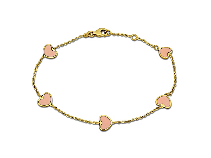 Children's 14K Yellow Gold Light Enamel Heart Station Bracelet, 6.5"+0.5" Ext.