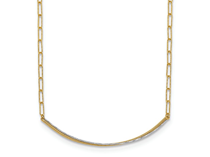 14k Yellow Gold and Rhodium Over 14k Yellow Gold Polished Diamond-Cut Open Link Bar 17 Inch Necklace