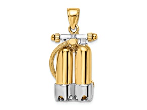 14K Two-tone Gold  3D Double Scuba Tanks with Air Hose Charm