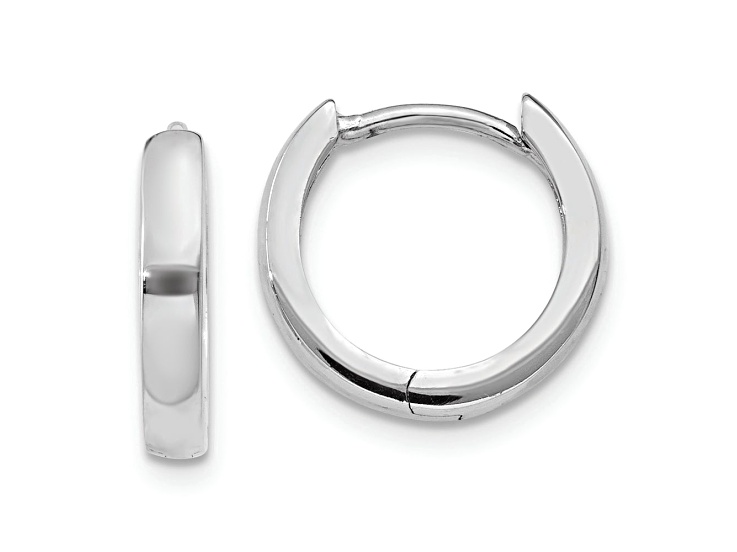 Rhodium Over 10k White Gold 3/8" Hinged Hoop Earrings