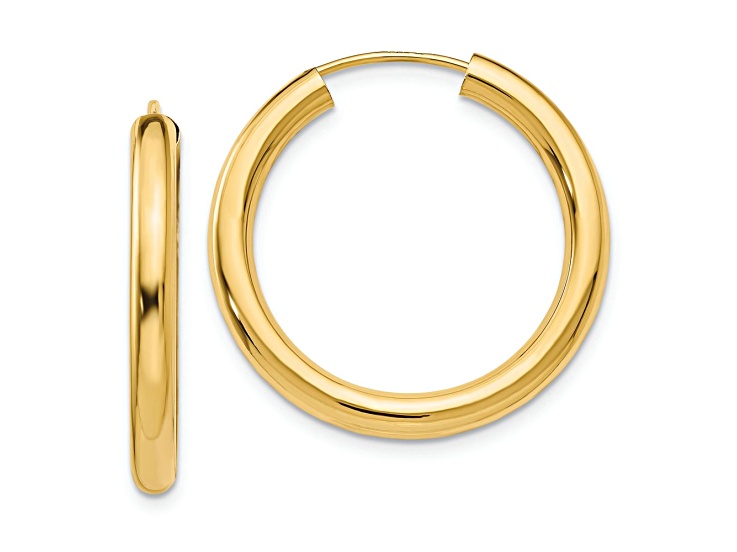 14k Yellow Gold 1" Polished Endless Tube Hoop Earrings