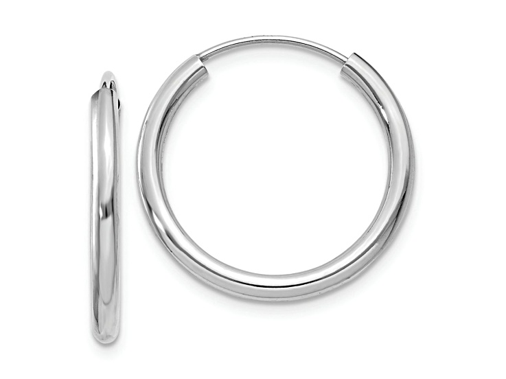 Rhodium Over 14k White Gold 13/16" Polished Endless Hoop Earrings
