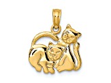 14K Yellow Gold 3D Polished Two Kittens Charm