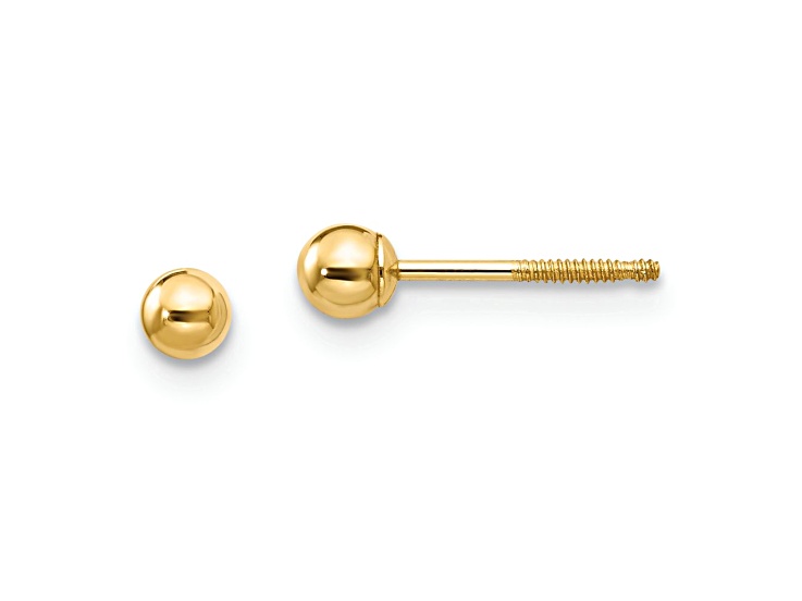 14k Yellow Gold 3mm Ball Push On and Screw Off Stud Earrings