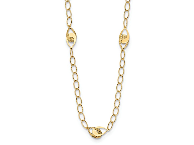 14k Yellow Gold Polished and Diamond-Cut Fancy Link 16 Inch Necklace
