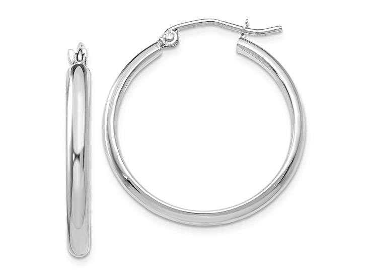 Rhodium Over 10k White Gold 1" Polished Hoop Earrings