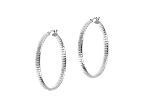 14K White Gold Rope Design Hoop Earrings