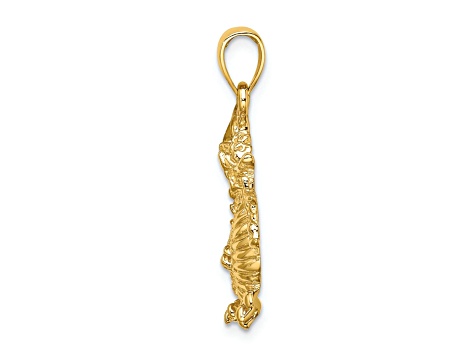 14K Yellow Gold 2D Textured Dragon pendant