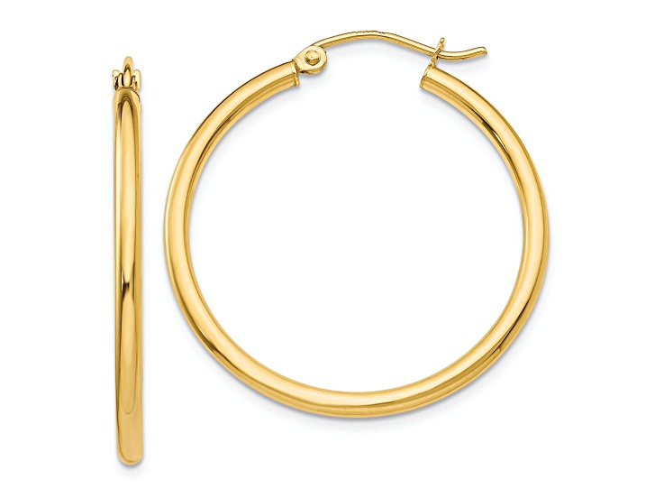 14k Yellow Gold Polished 1 3/16" Tube Hoop Earrings