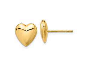 14k Yellow Gold Polished Puffed Heart Stud Earrings