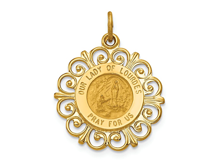 14k Yellow Gold Satin Our Lady of Lourdes Medal Pendant - 1BDL1A | JTV