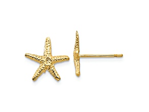 14k Yellow Gold 11mm Textured Starfish Stud Earrings