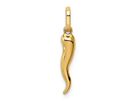 14k Yellow Gold 3D Italian Horn Pendant