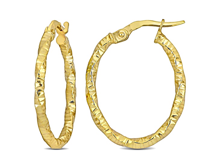 24mm Oval Twisted and Textured Hoop Earrings in 14k Yellow Gold