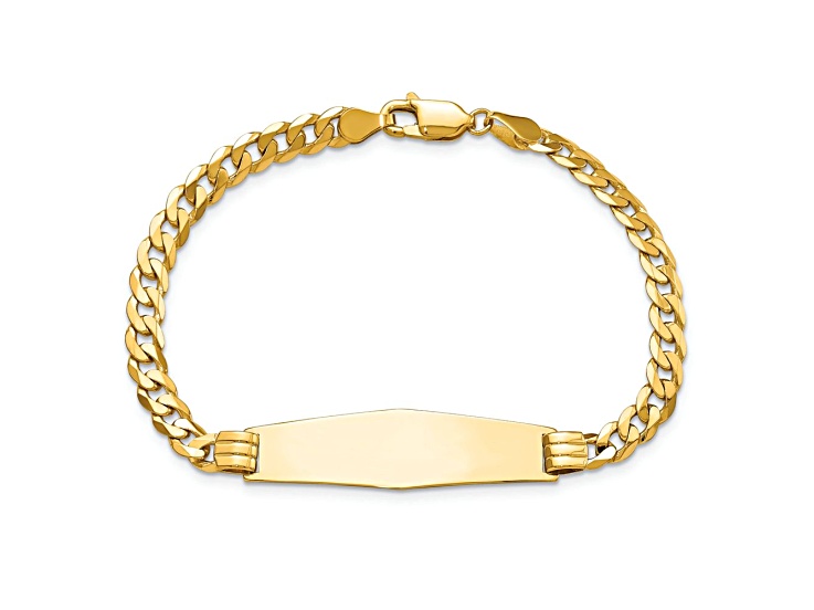 14k Yellow Gold Polished Curb Link Soft Diamond Shape ID Bracelet