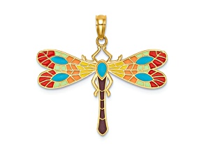 14k Yellow Gold Multi-color Enamel Dragonfly Charm