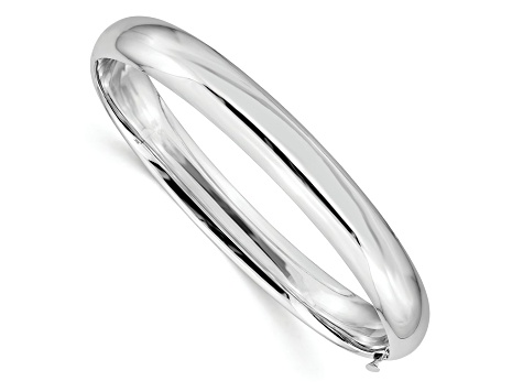 Rhodium Over 14k White Gold High Polished 8mm Hinged Bangle