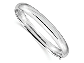 Rhodium Over 14k White Gold High Polished 8mm Hinged Bangle