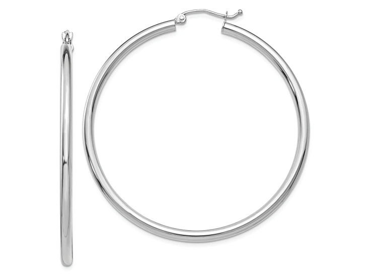 Rhodium Over 14k White Gold Polished 1 15/16" Tube Hoop Earrings
