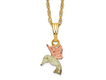 Picture of 10k Yellow Gold With 12k Rose Gold and 12k Green Gold Accent Hummingbird Pendant With 18 Inch Chain