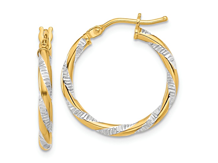 14k Two-tone Polished and Diamond-Cut 3/4" Hoop Earrings
