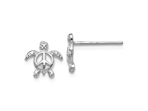 Rhodium Over 14k White Gold Peace Turtle Stud Earrings
