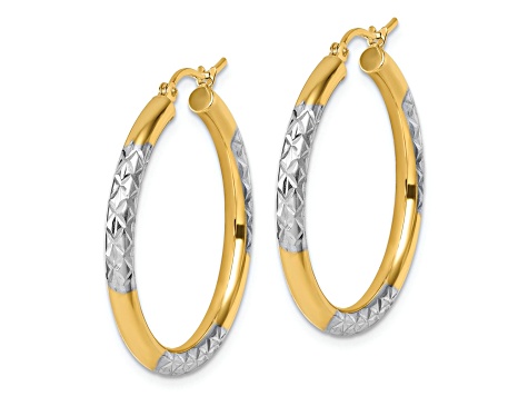 10K Two-tone Gold 1 1/4 inch Diamond-Cut Hoop Earrings