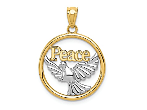 14K Yellow Gold with Rhodium Polished Peace Dove Pendant