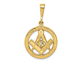 14k Yellow Gold Polished and Textured Masonic Symbol Pendant