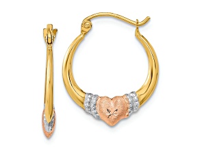 14k Yellow Gold and 14k Rose Gold with Rhodium Over 14k Yellow Gold 13/16" Satin Hoop Earrings