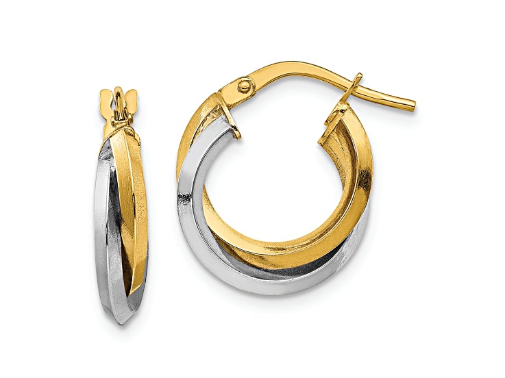 14k Yellow Gold and 14k White Gold 5/8" Polished Double Hoop Earrings