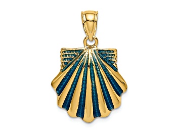 Picture of 14k Yellow Gold Textured Blue Enameled Scallop Shell Charm