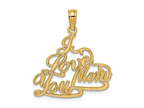 14k Yellow Gold Textured I Love You Mom pendant