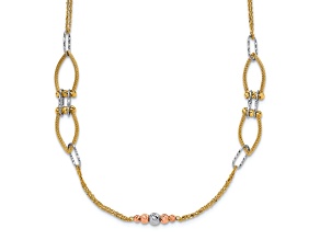 14k Yellow Gold, 14k White Gold and 14k Rose Gold Textured Diamond-Cut Fancy Link 28.5 Inch Necklace