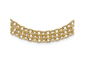 14K Yellow Gold Polished and Textured Fancy 3 Layer Cable Necklace