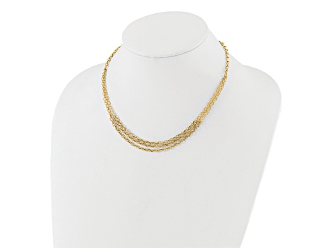 14K Yellow Gold Polished and Textured Fancy 3 Layer Cable Necklace