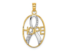14K Two-tone Gold  Textured Hope with Ribbon Charm