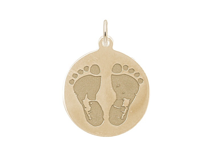22K Yellow Gold Over Sterling Silver Baby Feet On Disc Measures Approx 19mm x 19mm