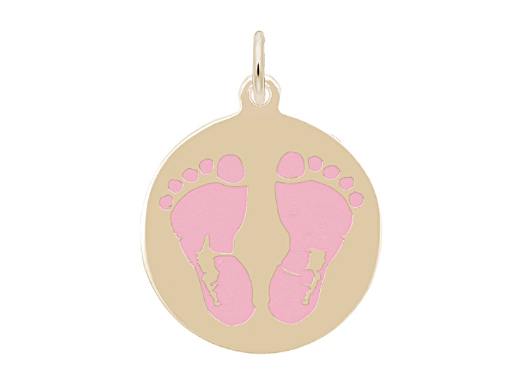 22K Yellow Gold Over Sterling Silver Baby Feet On Disc - Pink Measures Approx 19mm x 19mm