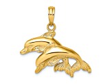 14k Yellow Gold Polished and Textured Double Dolphins Pendant