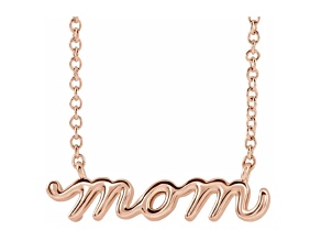 14K Rose Gold Petite Lowercase Script mom Necklace, 18 Inches.