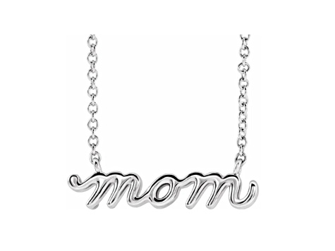 14K White Gold Petite Lowercase Script mom Necklace, 18 Inches.