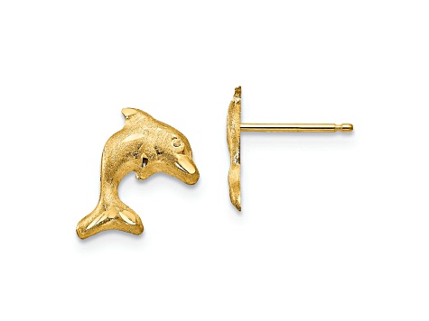 14K Solid Gold Diamond High Quality Dolphin top Studs