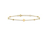 14K Yellow Gold Polished Heart and Beads 9-inch Plus 1-inch Extension Anklet