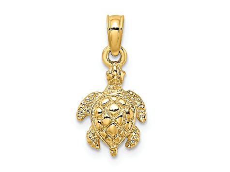 14K Yellow Gold Textured Sea Turtle Charm