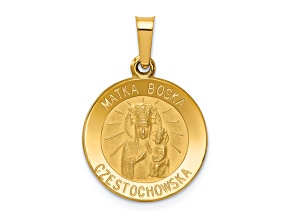 14K Yellow Gold Matka Boska Czestochowska Reversible Medal Hollow Pendant