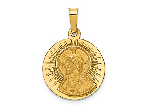 14K Yellow Gold Matka Boska Czestochowska Reversible Medal Hollow Pendant
