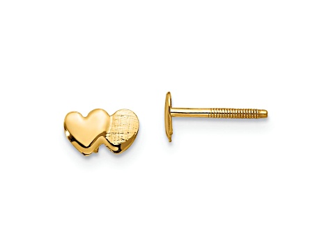 14k Yellow Gold Double Heart Earrings