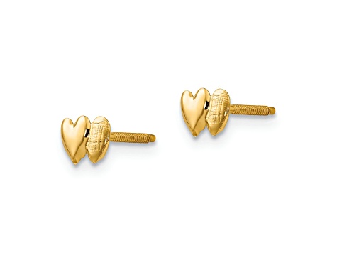 14k Yellow Gold Double Heart Earrings