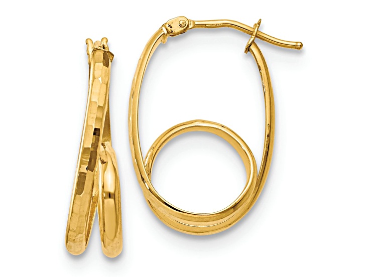 14k Yellow Gold 7/8 inch Polished and Textured Fancy Hoop Earrings